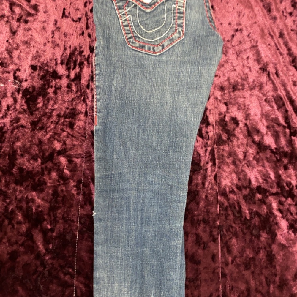True Religion Blue Boot Cut Jeans with Embroidered Back